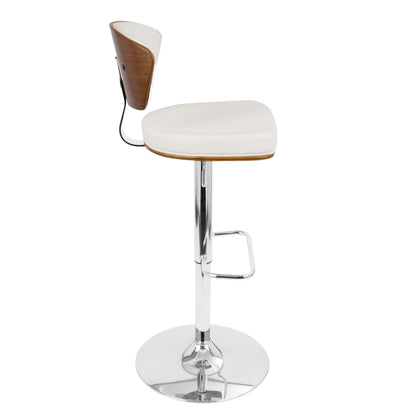 Ravinia - Mid-Century Modern Adjustable Barstool With Swivel With Rounded Rectangle Footrest (Set of 3) - Chrome / Walnut / White