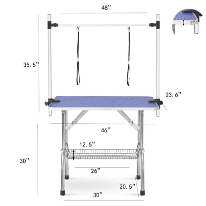 Large Size Grooming Table For Pet Dog And Cat With Adjustable Arm And Clamps Large Heavy Duty Animal Grooming Table - Blue