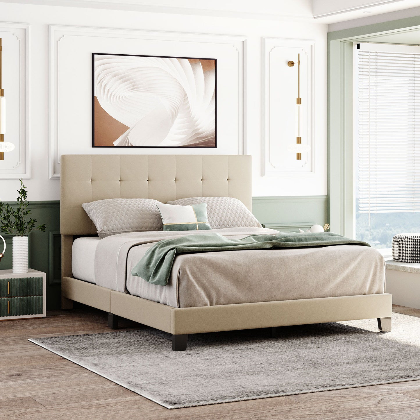 Upholstered Platform Bed With Tufted Headboard, No Box Spring Needed