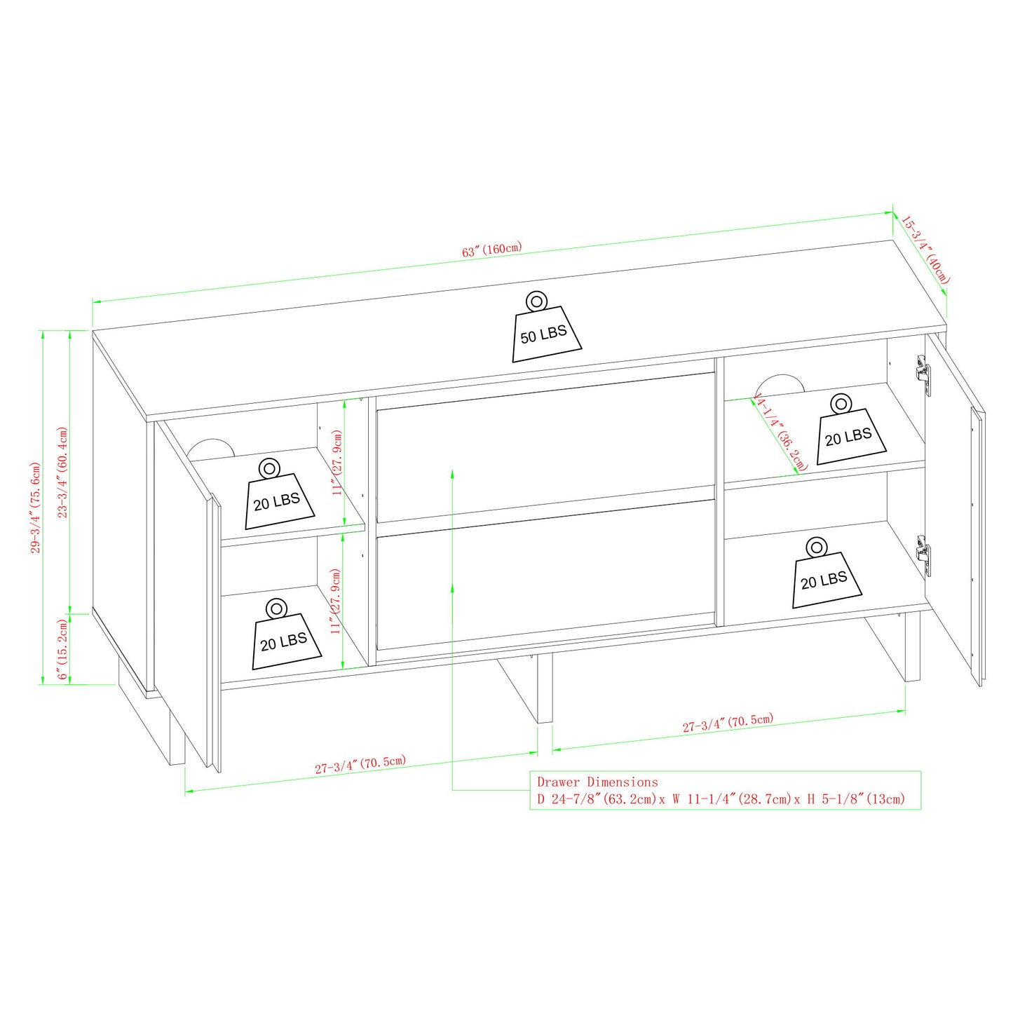 Scandi - Sideboard With Beveled Drawers - Coastal Oak