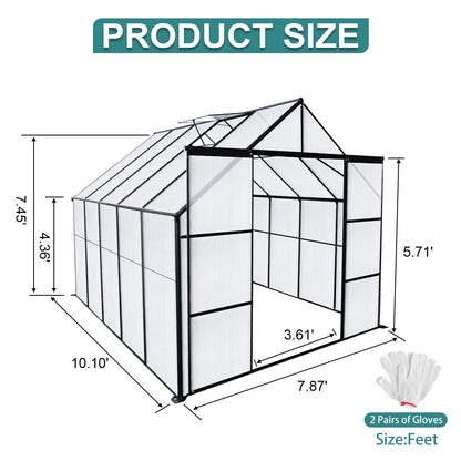 Double Door Polycarbonate Greenhouse Raised Base And Anchor Aluminum Heavy Duty Walk In Greenhouses For Outdoor Backyard In All Season