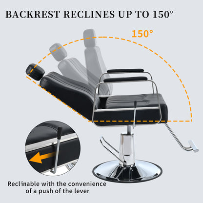 Premium Reclining Barber Chair Salon Chair For Hair Stylist With Heavy Duty Hydraulic Pump, 360° Rotation, Tattoo Chair Shampoo Beauty Salon Equipment, Max Load Weight 400 Lbs