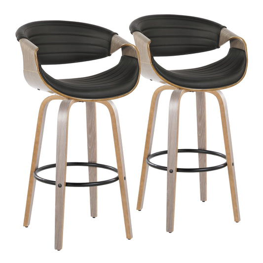 Symphony - Mid-Century Modern Fixed Height Barstool With Swivel With Round Footrest (Set of 2)