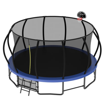 Outdoor Trampoline For Kids And Adults, Pumpkin Trampolines With Curved Poles, Heavy Duty Trampoline Anti-Rust Coating Astm Approval - Blue