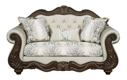 Pierce - Loveseat With 3 Pillows - Beige / Cherry