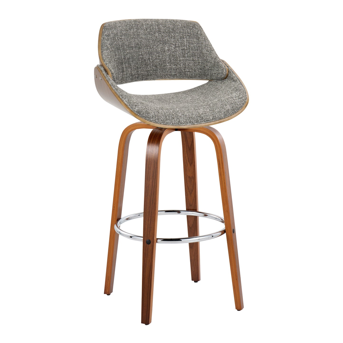 Fabrizzi - Mid Century Modern Fixed Height Barstool With Swivel With Round Footrest (Set of 2)