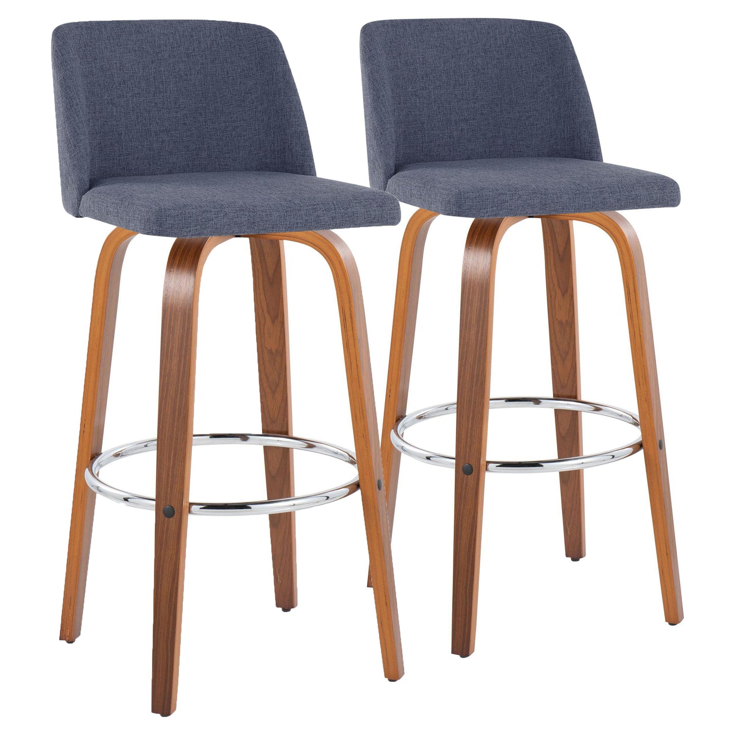 Toriano - Mid Century Modern Fixed Height, Barstool With Swivel With Round Footrest (Set of 2)