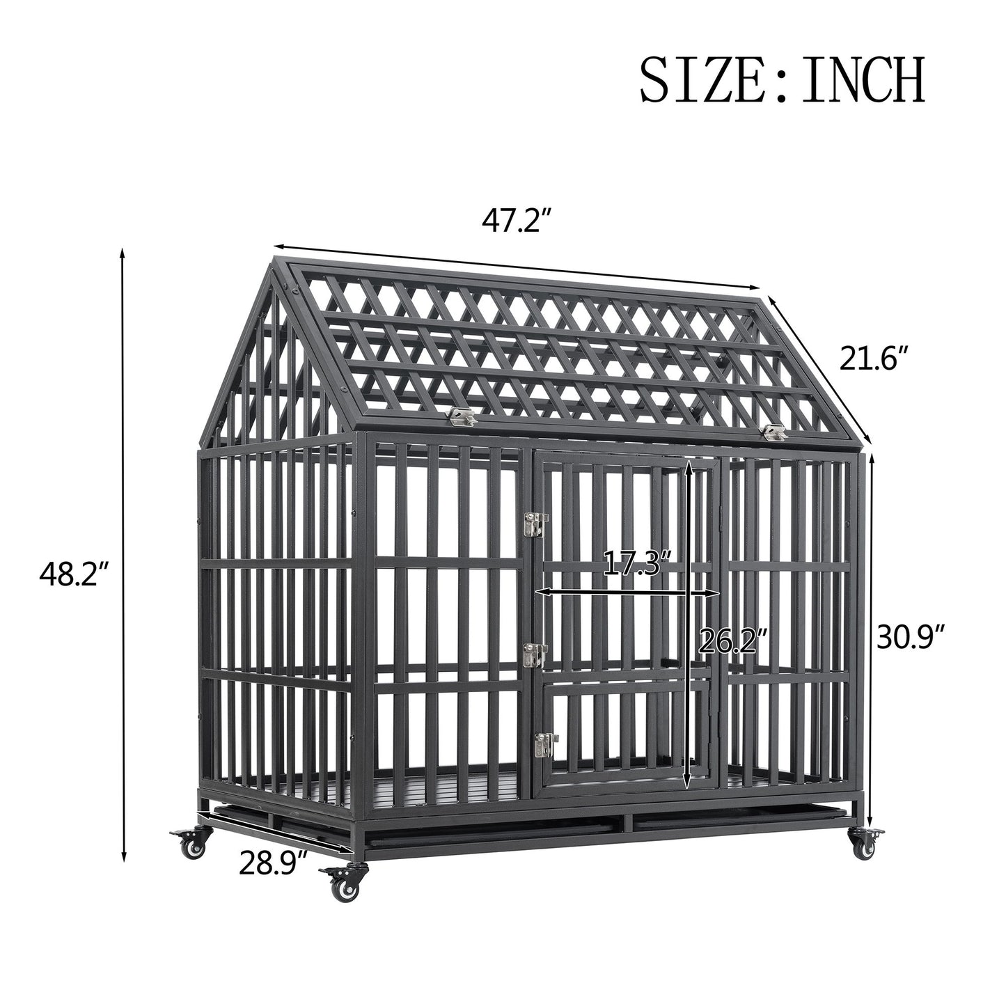 Heavy Duty Dog Cage Pet Crate With Roof & Window On Roof - Black