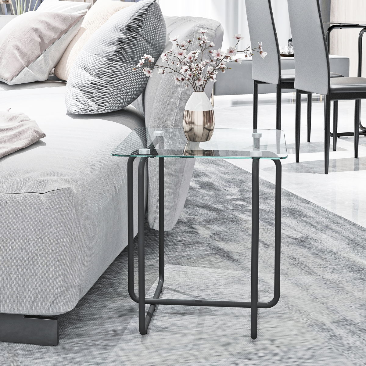 Modern Tempered Glass Coffee Table End Table Side Table For Living Room, Bedroom