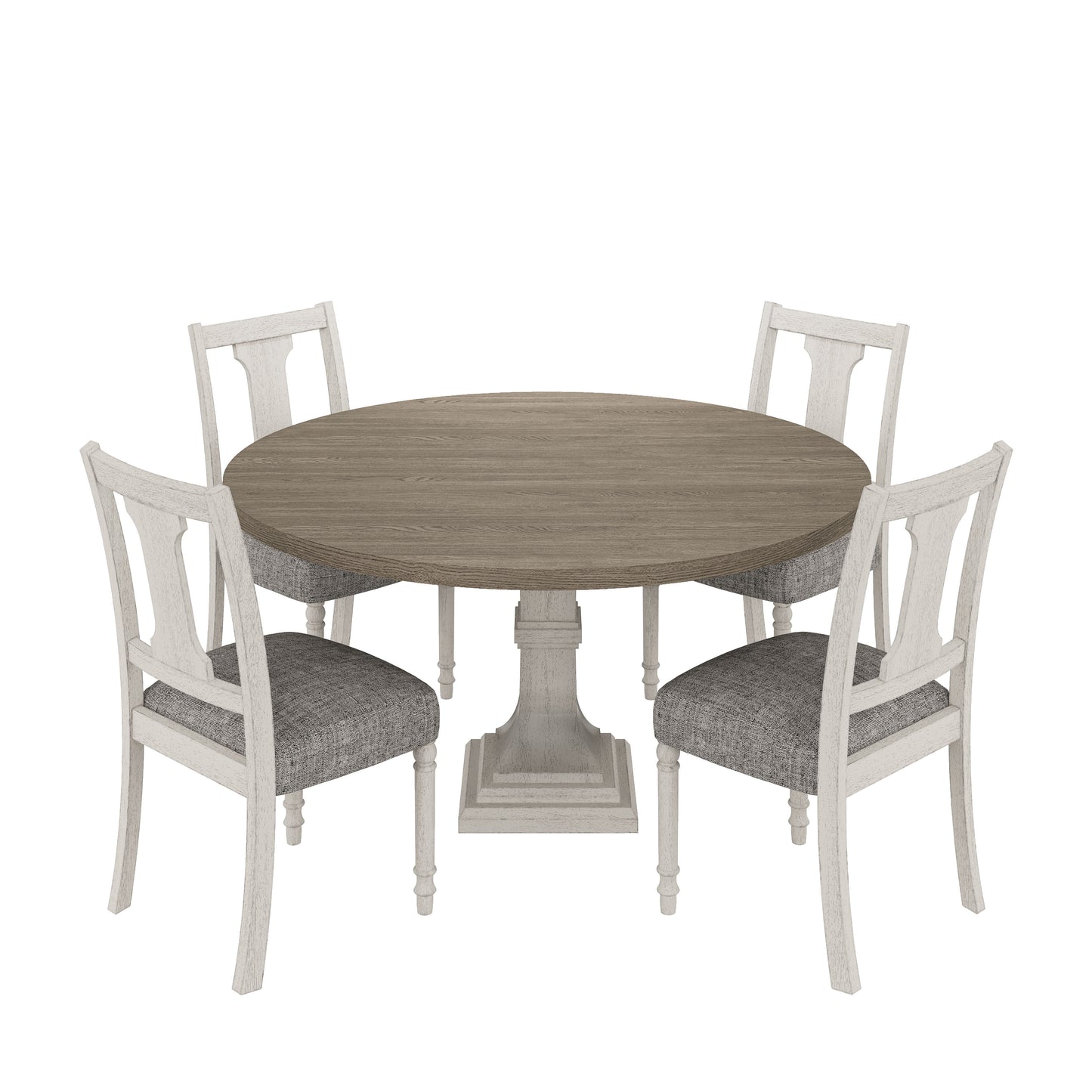 Tannen - Round 5 Piece Dining Table (Set of 5) - White And Gray