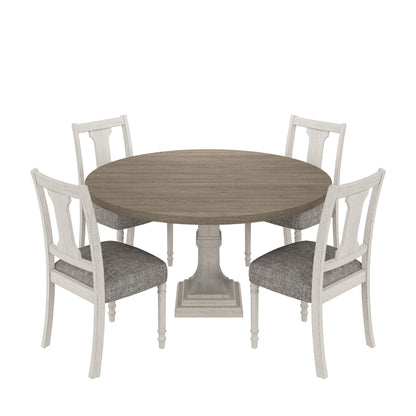 Tannen - Round 5 Piece Dining Table (Set of 5) - White And Gray