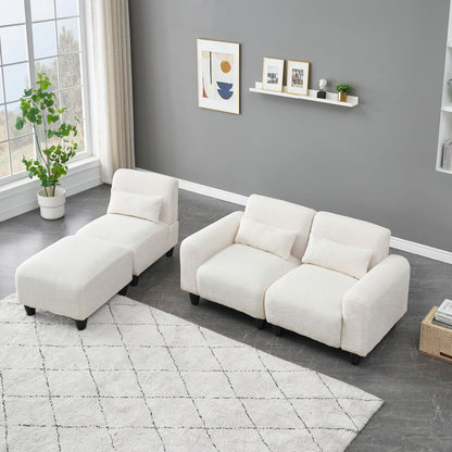 Teddy Fleece Creative Sofa Can Be Assembled Into A Two-Seater Sofa Plus A Single Couch With Three Waist Pillows To Perfectly Stretch Your Waist For Small Apartment Bedroom Spaces