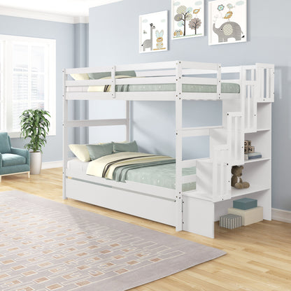 Twin Over Twin Bunk Beds With Twin Trundle And Stairway Storage Function