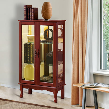 Curio Cabinet Lighted Curio Diapaly Cabinet With Adjustable Shelves And Mirrored Back Panel, Tempered Glass Doors (3 Tier), (E26 Light Bulb Not Included)