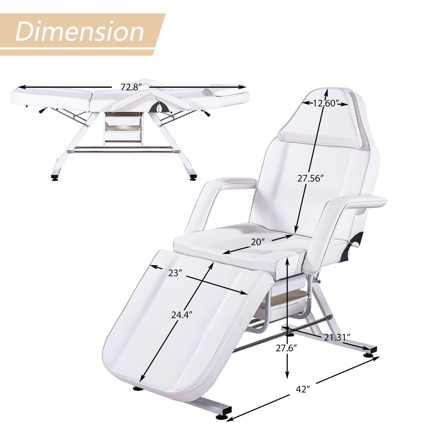 72.8" Massage Salon Tattoo Chair With Two Trays Esthetician Bed With Hydraulic Stool, Multi-Purpose 3-Section Facial Bed Table, Adjustable Beauty Barber Spa Beauty Equipment