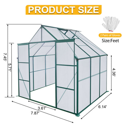 Double Door Polycarbonate Greenhouse Raised Base And Anchor Aluminum Heavy Duty Walk In Greenhouses For Outdoor Backyard In All Season