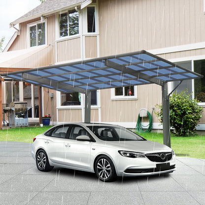 Outdoor Carport, Single Carport Aluminum Metal Frame And Polycarbonate Panels Car Port For Outdoor Driveway Car, Truck - Charcoal