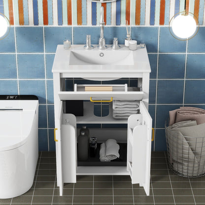 Bathroom Vanity Combo With Ceramic Sink, Luxurious Space-Saving Vanity, 2 Soft Close Doors