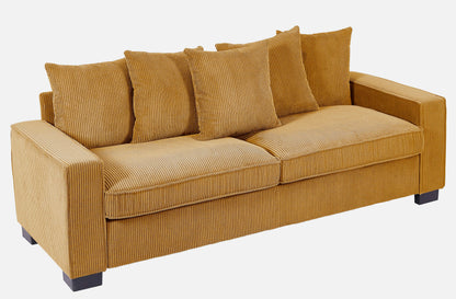 Luxe Corduroy Sofa With 5 Matching Toss Pillows, Sleek Design, Spacious And Comfortable 3 Seater Couch