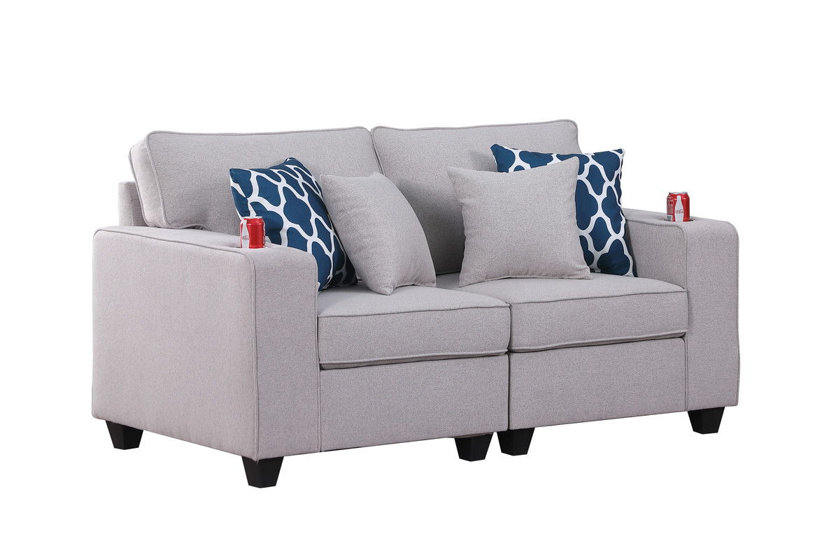 Cooper - Linen Loveseat With Cupholder - Light Gray