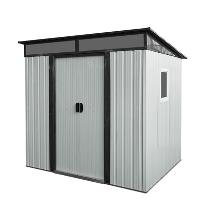 Outdoor Metal Storage Shed With Window And Transparent Plate For Garden, Lawn