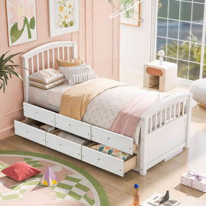 Platform Storage Bed Solid Wood Bed With 6 Drawers