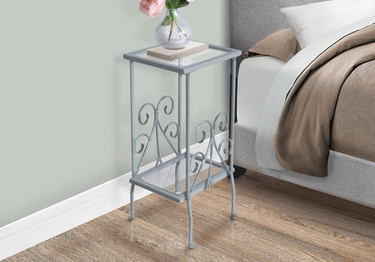 Accent Table, Side Tempered Glass, Transitional - Silver