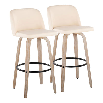 Toriano - Mid-Century Modern Fixed Height BarStool With Round Footrest (Set of 2)