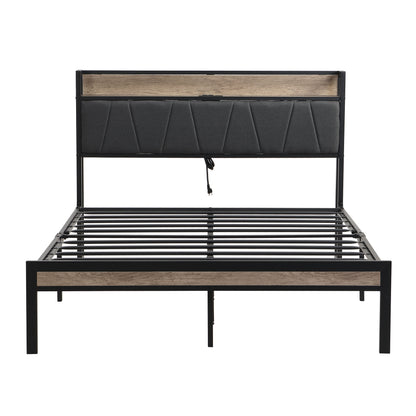 Metal Platform Bed Frame With Upholsteryolstery Storage Function Headboard And USB Liner And Footboard With Drawers, No Box Spring Needed, Large Under Bed Storage