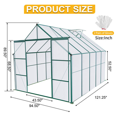 Double Door Polycarbonate Greenhouse Raised Base And Anchor Aluminum Heavy Duty Walk In Greenhouses For Outdoor Backyard In All Season