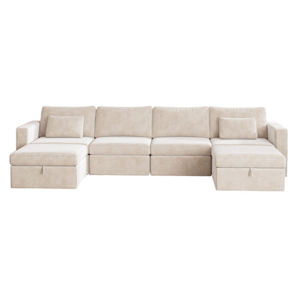 Modern Velvet Modular Sectional Sofa, Convertible Sofa Set With Pillows, Oversized Sectional Couches With Storage Ottomans For Living Room, Loft, Apartment, Office