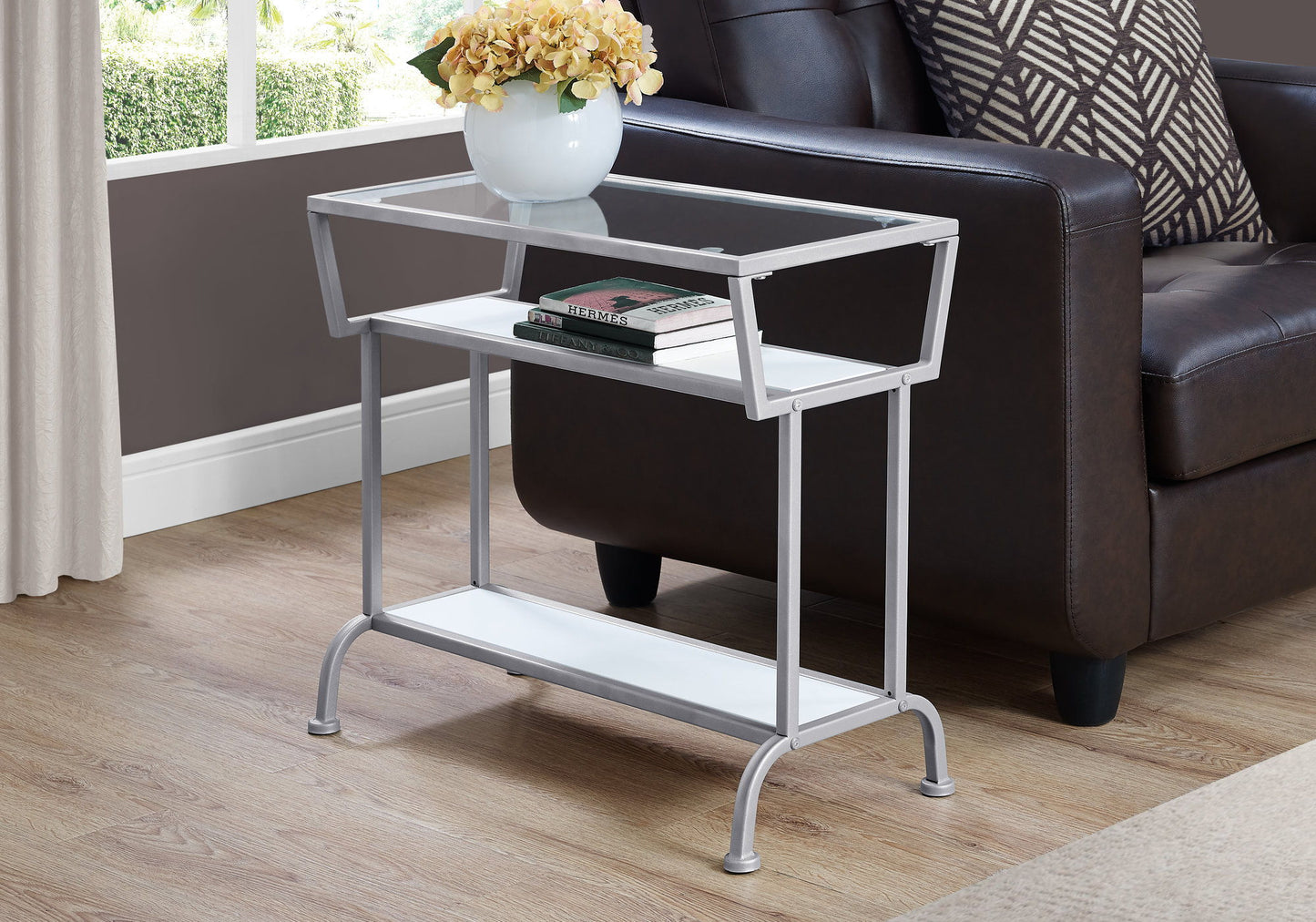 Accent Side Table, Narrow, Small, 2 Tier, Modern - White