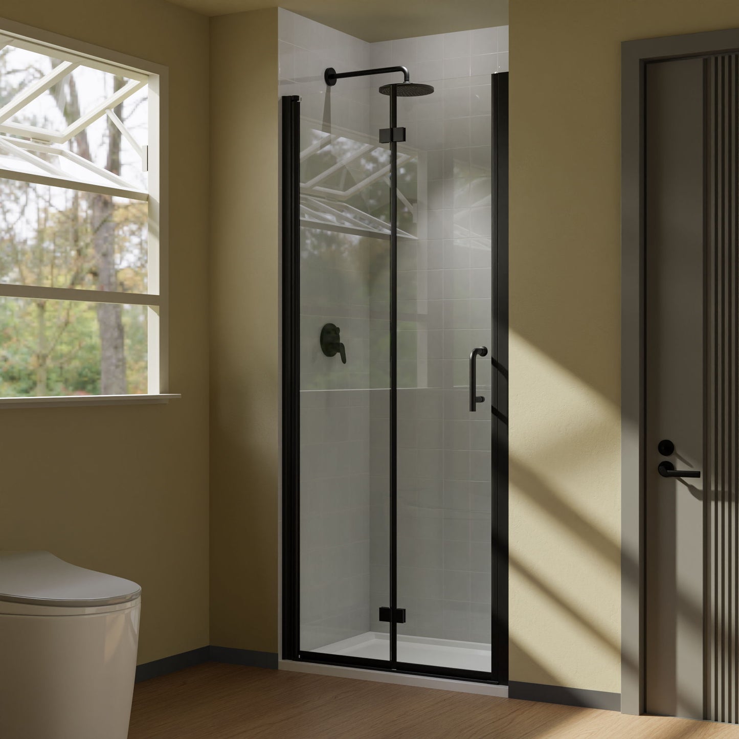 32" Bi-Fold Semi-Frameless Shower Doors In Matte With Clear Glass - Black