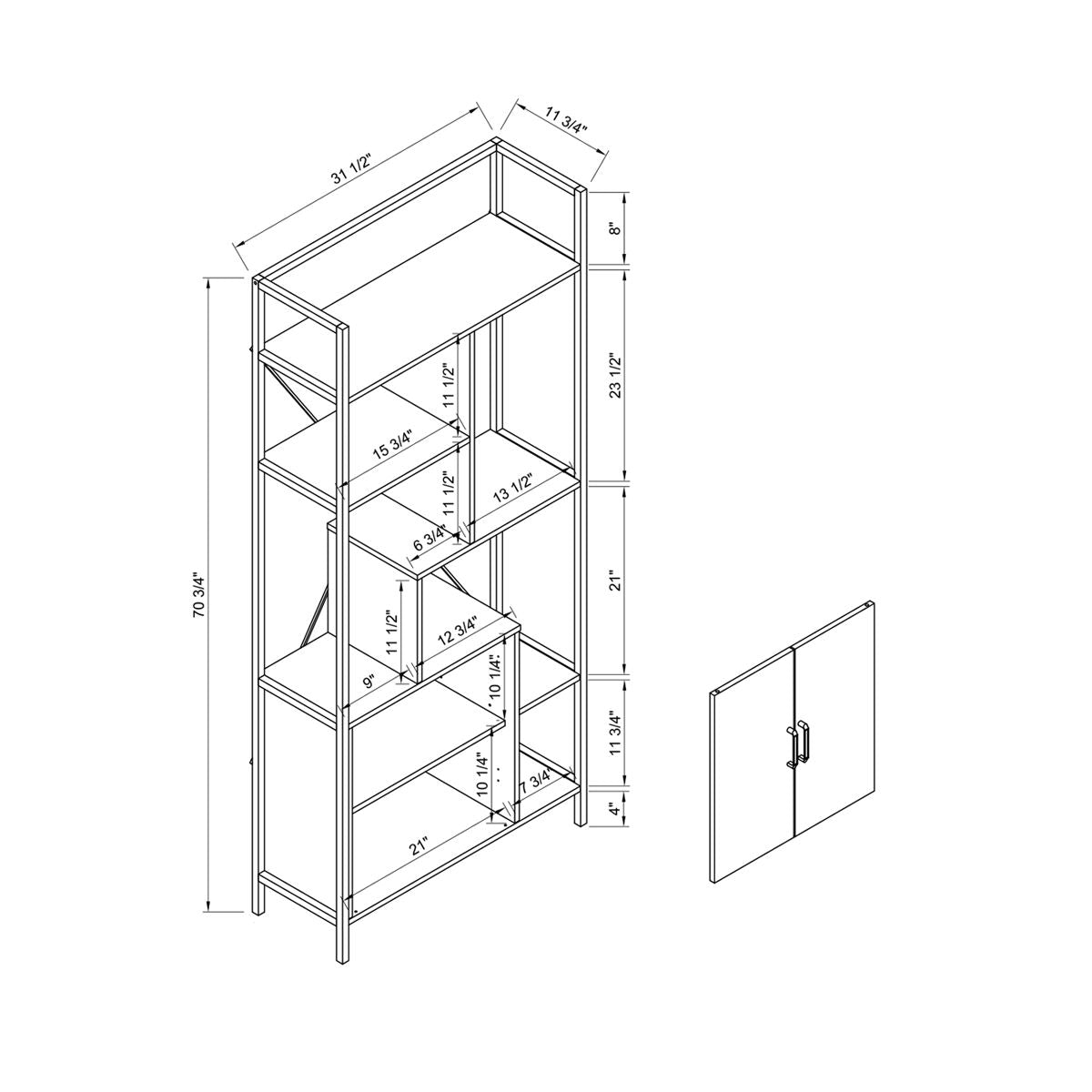 Modern Bookcase With Two Door Storage Cabinet With Two Shelves