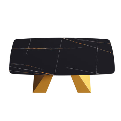 70.87" Modern Artificial Stone Curved Metal Leg Dining Table, Can Accommodate 6-8 People - Black / Gold