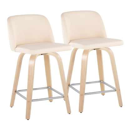 Toriano - Contemporary Fixed Height Counter Stool With Swivel With Square Footrest (Set of 2)