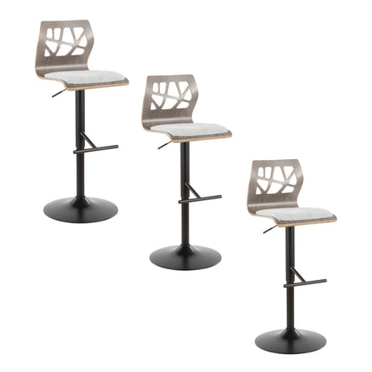 Folia - Mid Century Modern Adjustable Barstool With Swivel With Straight T Footrest (Set of 3)