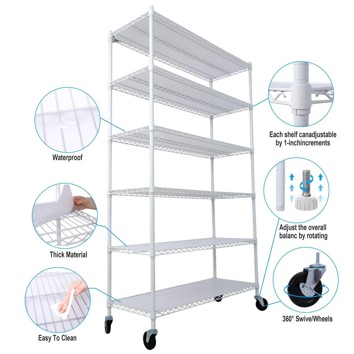 6 Tier 6000Lbs Capacity Nsf Metal Shelf Wire Shelving Unit, Heavy Duty Adjustable Storage Rack With Wheels & Shelf Liners For Commercial Grade Utility Steel Storage Rack