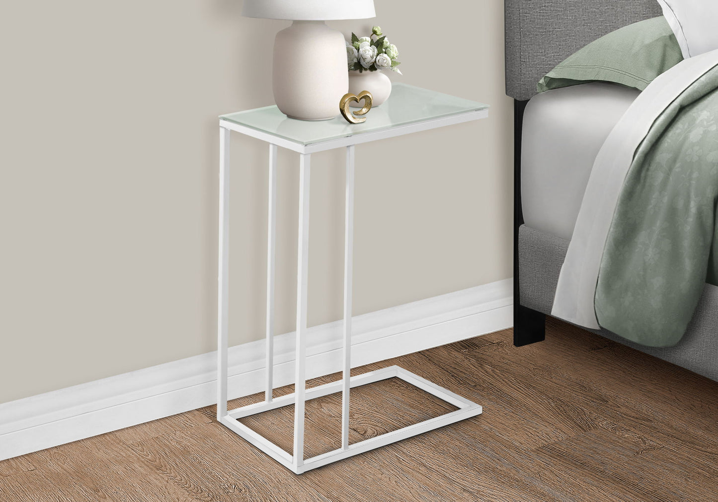 Accent Table, C - Shaped, Tempered Glass, Stylish Design Contemporary & Modern