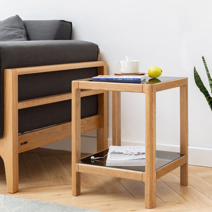 End Table With Tempered Glass For Dinning Room Or Bedroom - Natural Oak