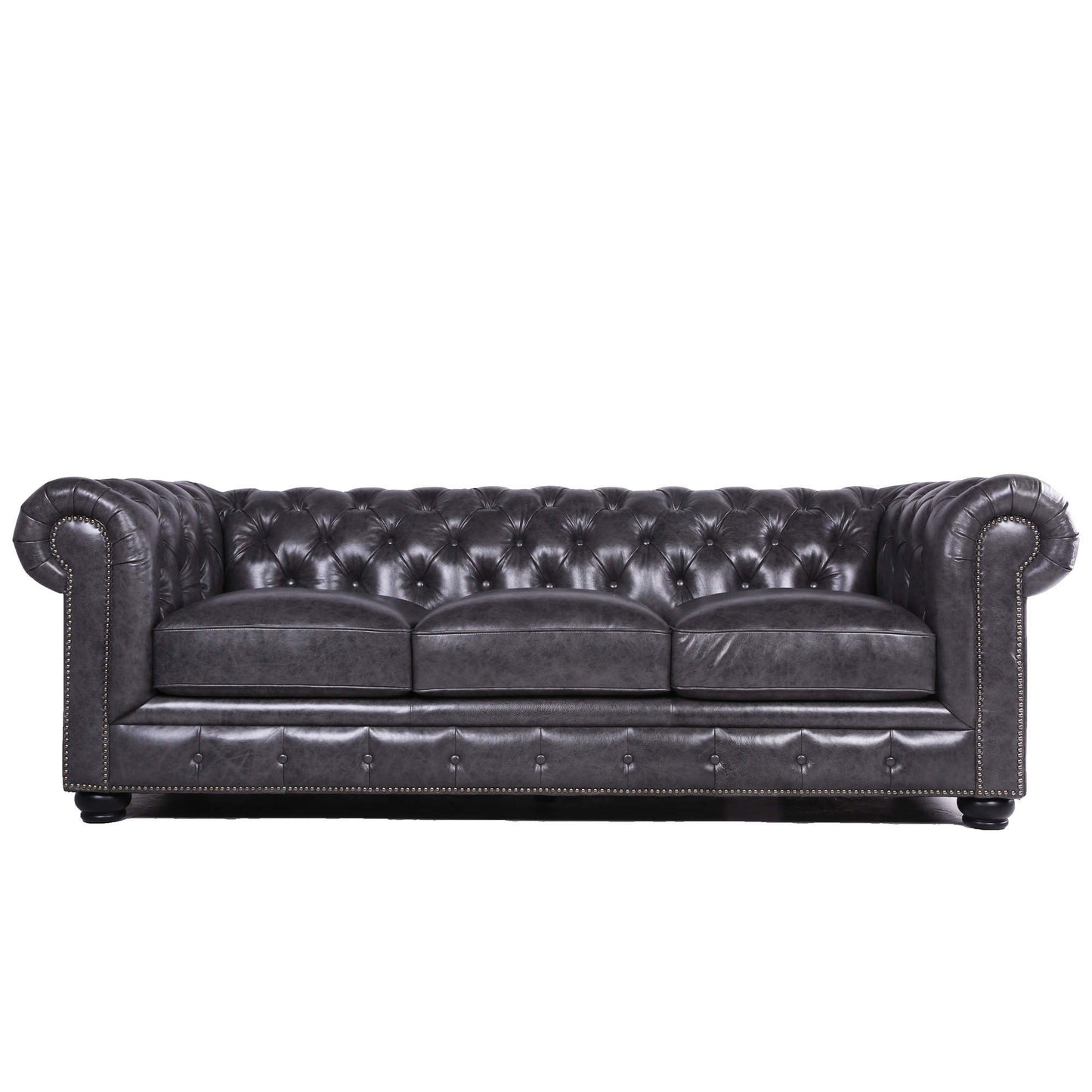 Traditional Tufted Leather Chesterfield Nailhead Sofa