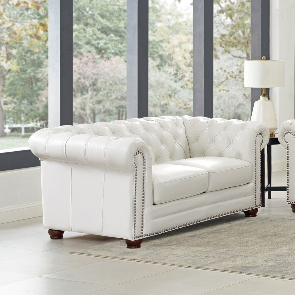 Aliso - Leather Loveseat - Creamy White