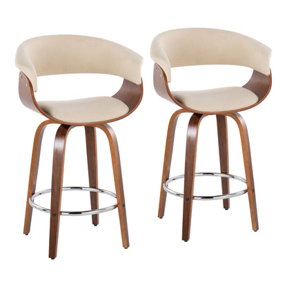 Vintage Mod - Mid Century Modern Fixed Height Counter Stool With Swivel With Round Footrest (Set of 2)