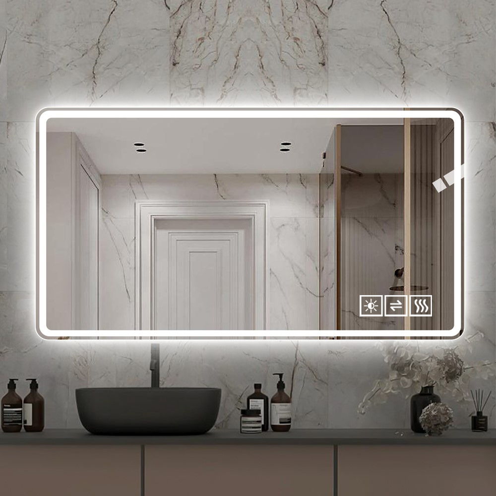 Bathroom Mirror With LED Lights, Anti-Fog Lighted Vanity Mirrors For Wall Mounted And 5 Level Dimmable, Horizontal / Vertical - Clear