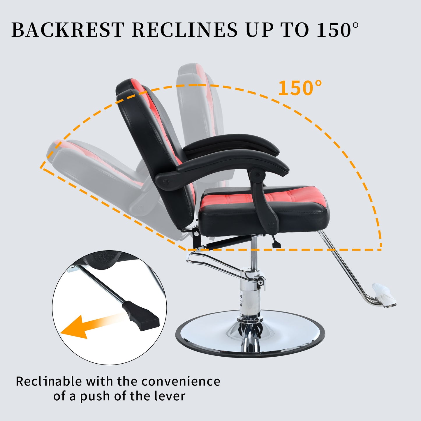 Classic Reclining Barber Chair Salon Chair For Hair Stylist With Heavy Duty Hydraulic Pump, 360° Rotation, Tattoo Chair Shampoo Beauty Salon Equipment, Max Load Weight 330 Lbs