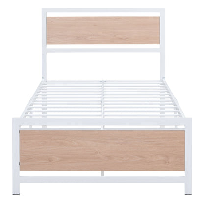 Platform Bed, Metal And Wood Bed Frame With Headboard And Footboard