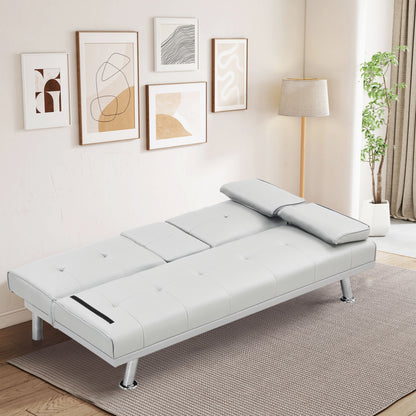 Leather Multifunctional Double Folding Sofa Bed For Office With Coffee Table