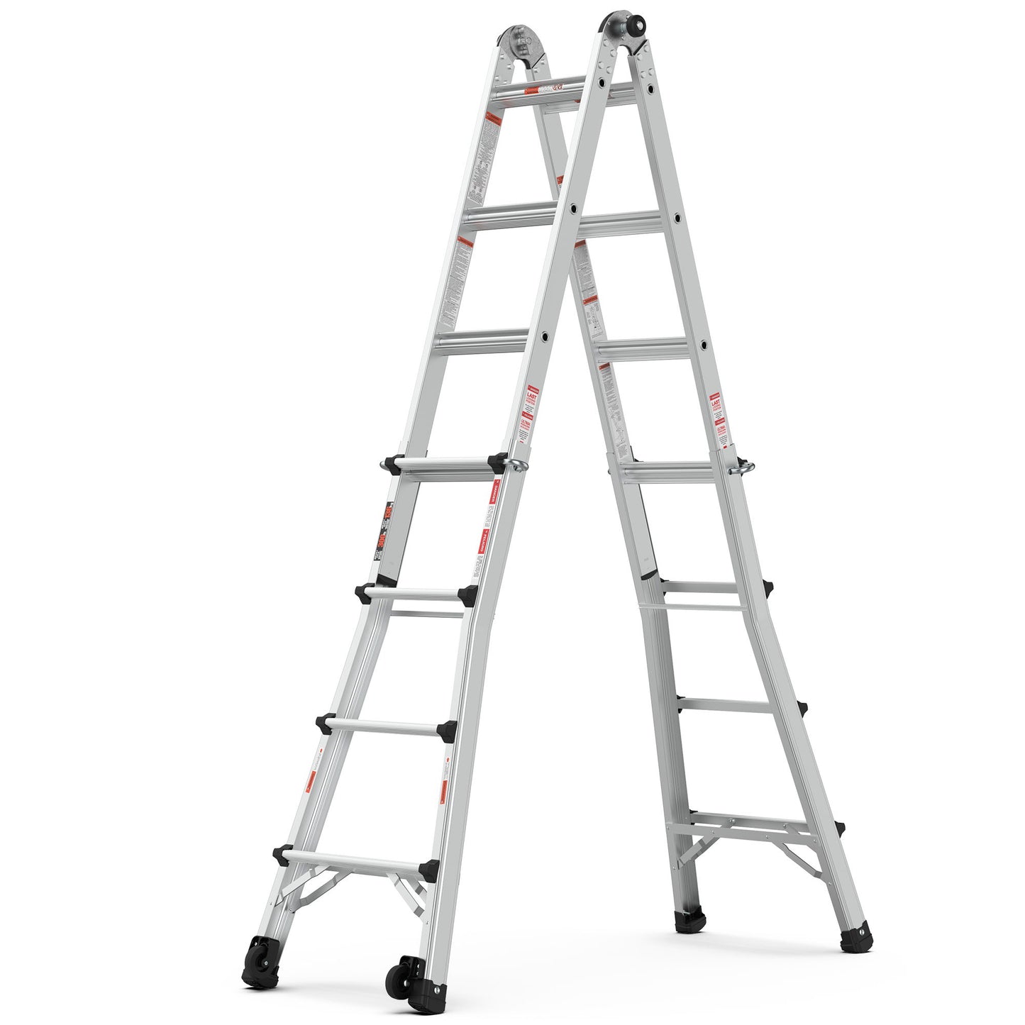 Aluminum Multi-Position Ladder With Wheels, 300 Lbs Weight Rating - Metallic Gray