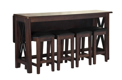 Drop Leaf Table With 4 Stools - Dark Brown