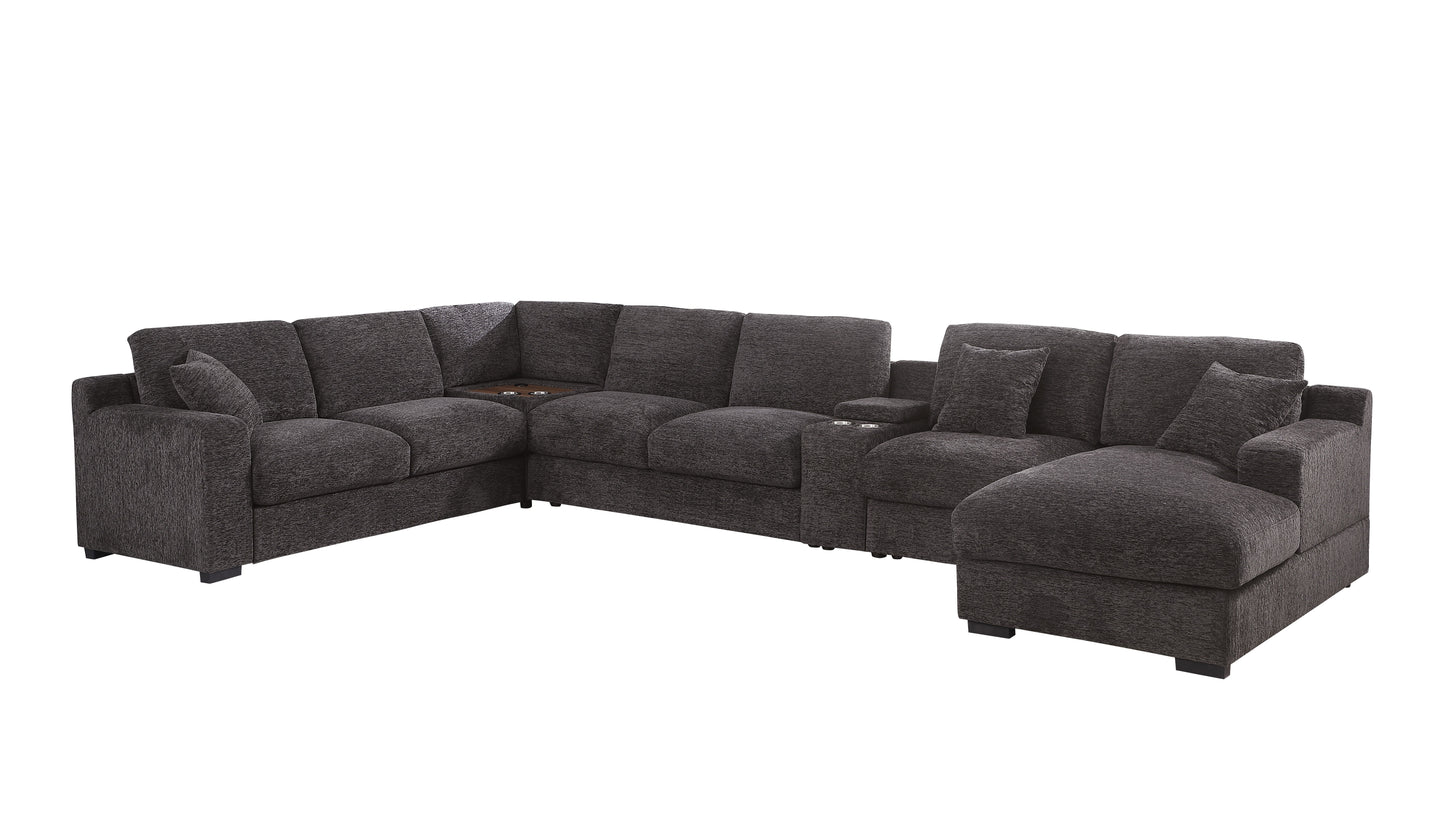 Celine - Chenille Fabric Corner Sectional Sofa With Right Facing Chaise, Cupholders, And Charging Ports - Gray